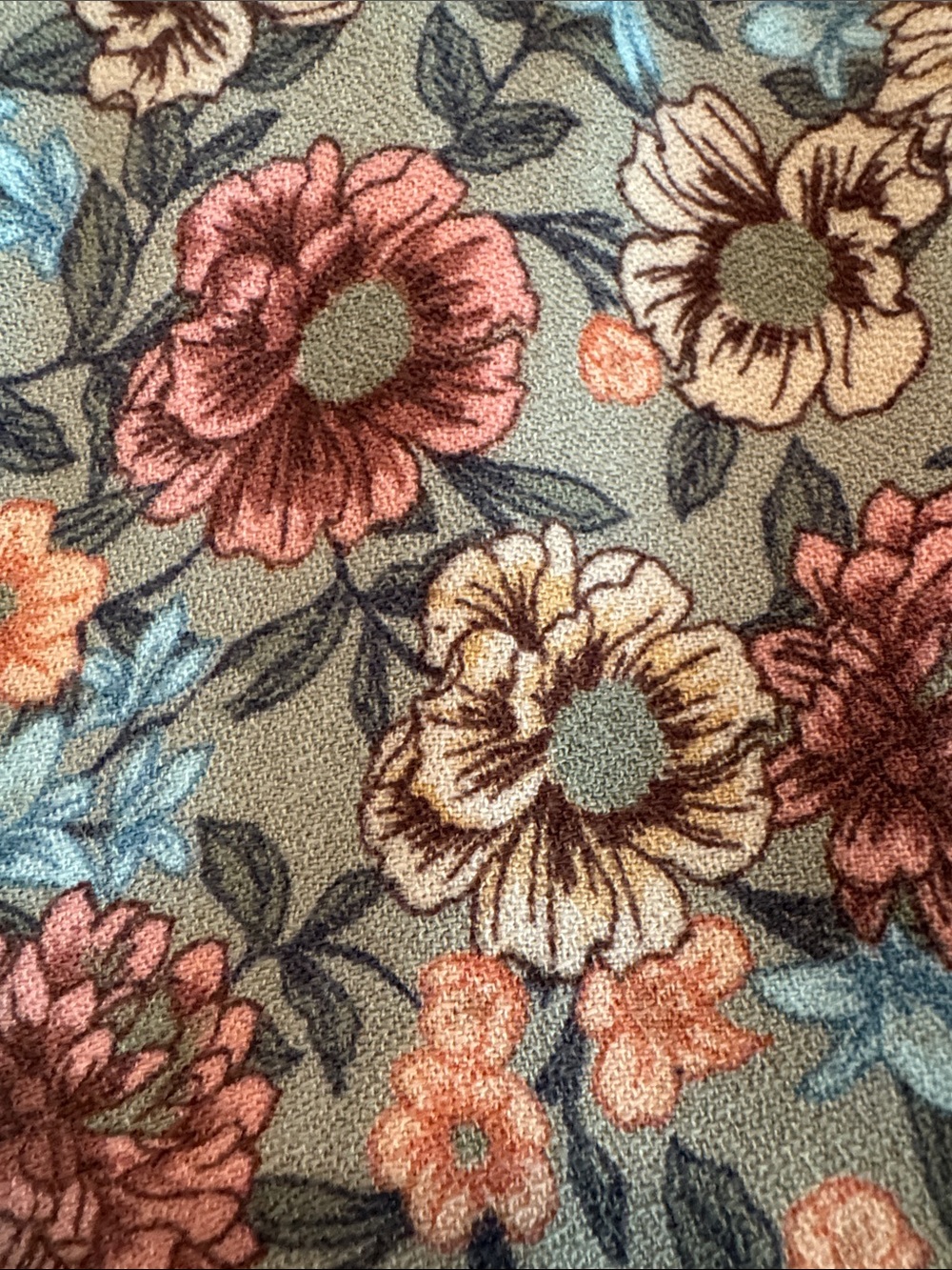 Maurices Dusty GreenFloral Wrap Top with Peach and Cream Blooms - Picture 5 of 12